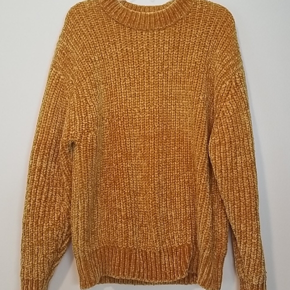 Aritzia Wilfred women's golden yellow chunky knit crewneck pullover sweater Sz S - Picture 2 of 7